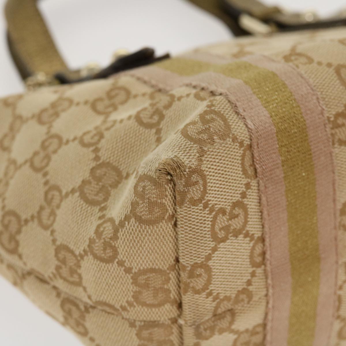 GUCCI Sherry Line GG Canvas Hand Bag Beige Gold pink 213041 rd4461