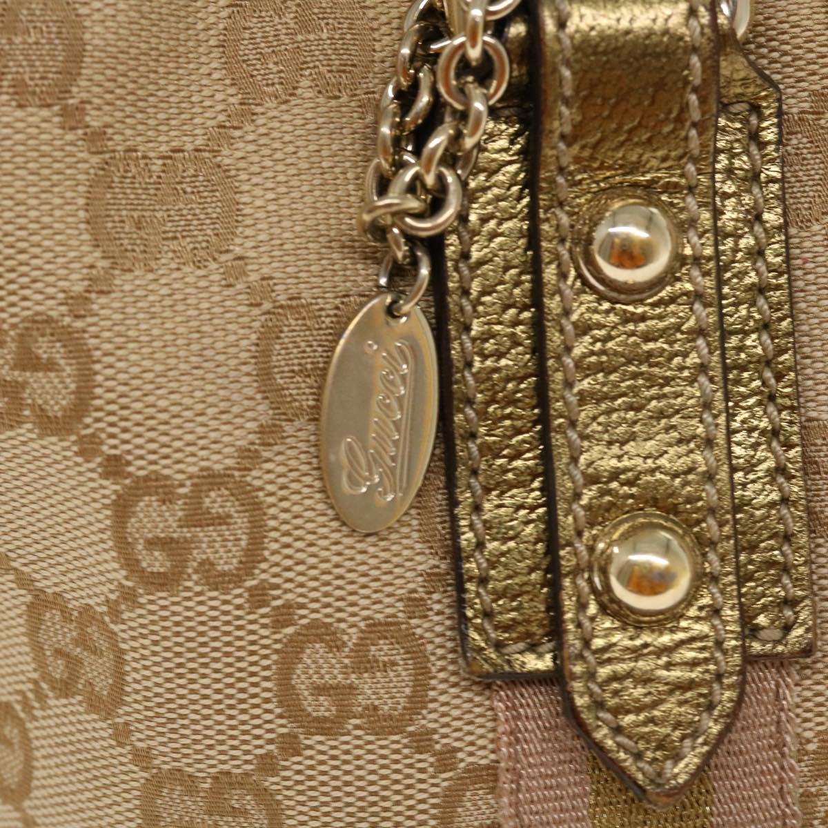 GUCCI Sherry Line GG Canvas Hand Bag Beige Gold pink 213041 rd4461