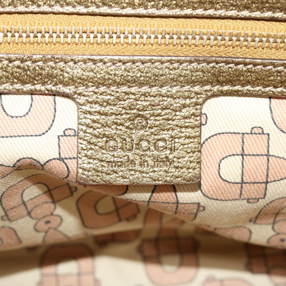 GUCCI Sherry Line GG Canvas Hand Bag Beige Gold pink 213041 rd4461