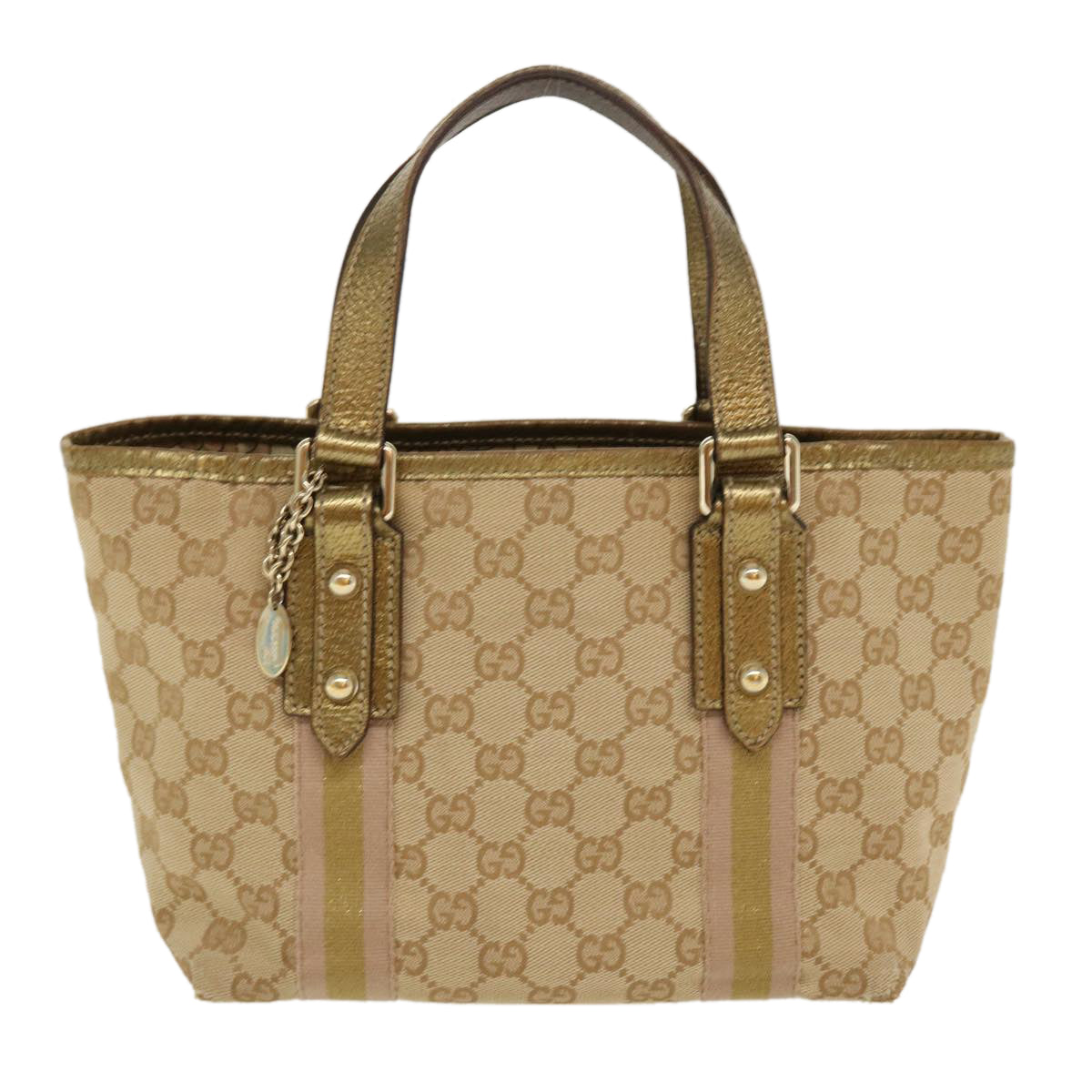 GUCCI Sherry Line GG Canvas Hand Bag Beige Gold pink 213041 rd4461