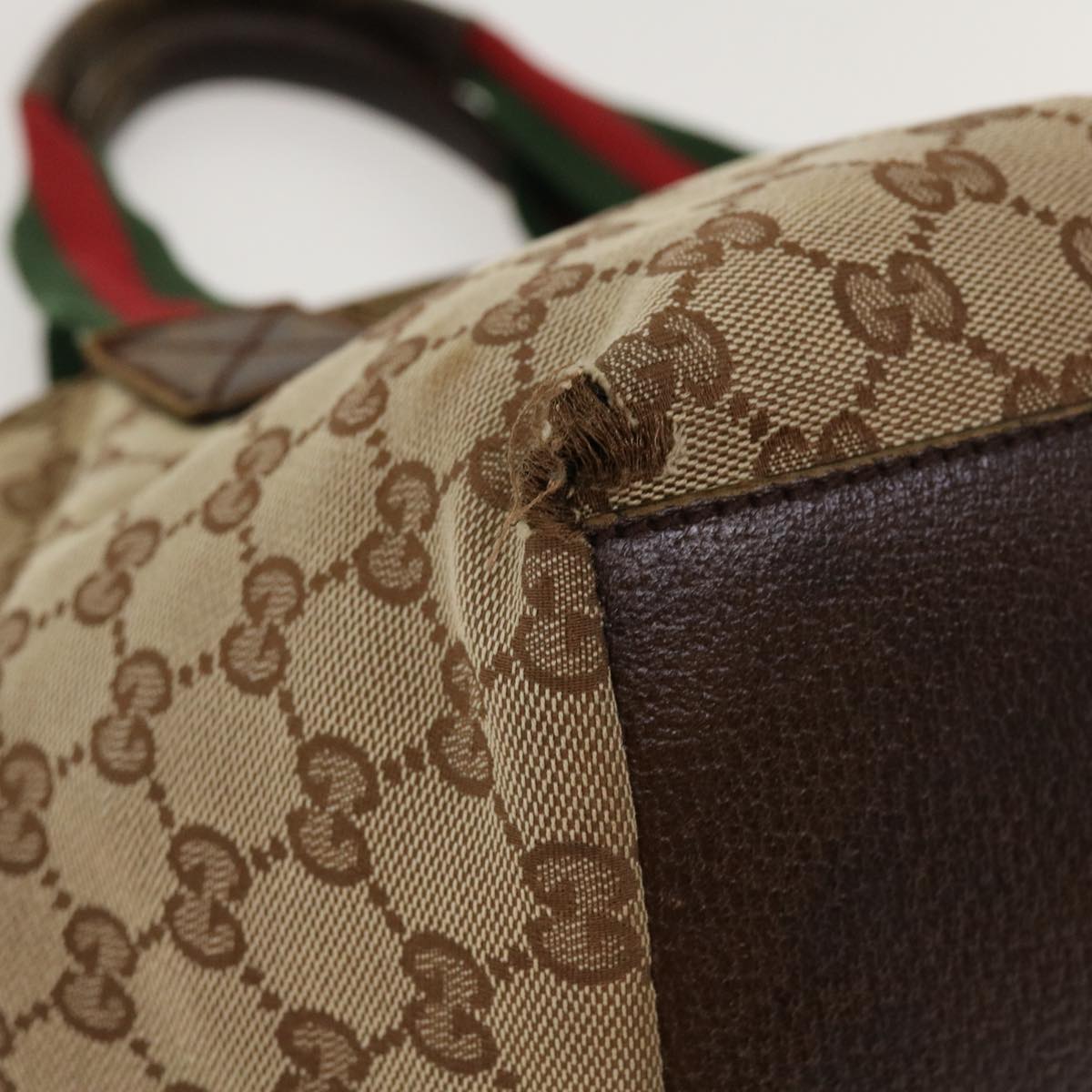 GUCCI Web Sherry Line GG Canvas Hand Bag Beige Green Red 214397 rd4468