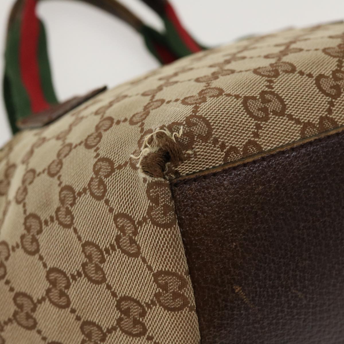 GUCCI Web Sherry Line GG Canvas Hand Bag Beige Green Red 214397 rd4468