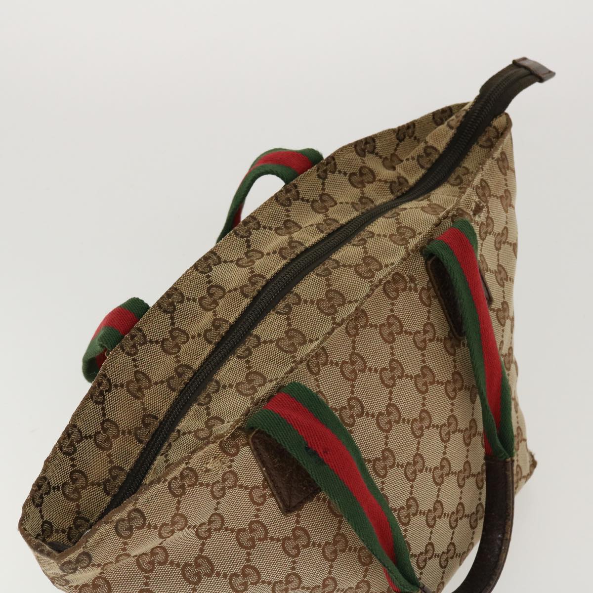GUCCI Web Sherry Line GG Canvas Hand Bag Beige Green Red 214397 rd4468
