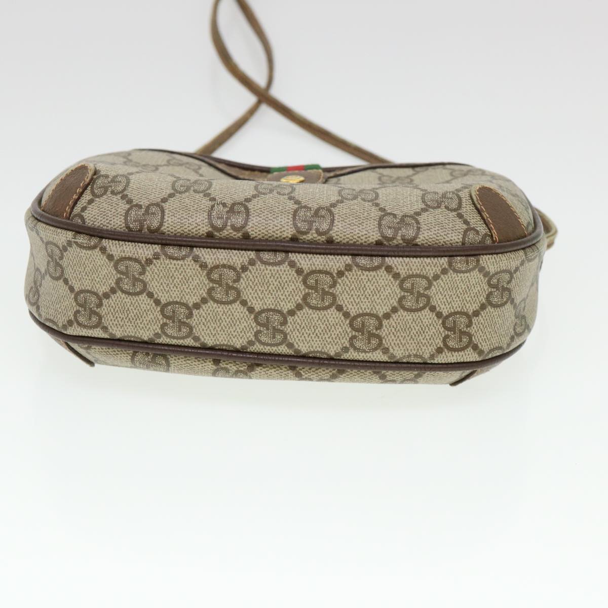 GUCCI Web Sherry Line GG Canvas Shoulder Bag PVC Leather Beige Green rd4502