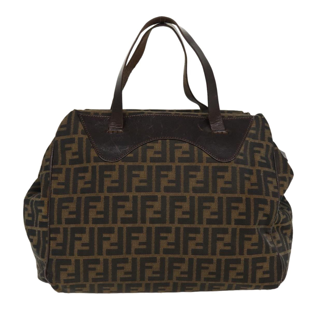 FENDI Zucca Canvas Hand Bag Nylon Brown Black rd4508