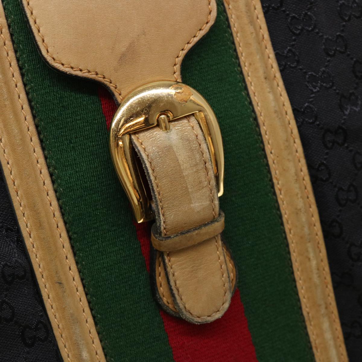 GUCCI Web Sherry Line GG Canvas Boston Bag Black Green Red rd4534