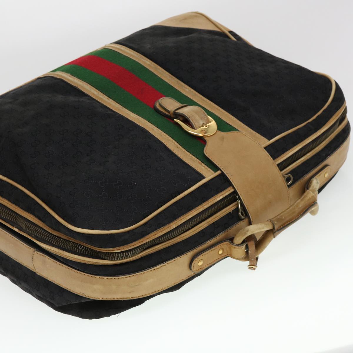 GUCCI Web Sherry Line GG Canvas Boston Bag Black Green Red rd4534