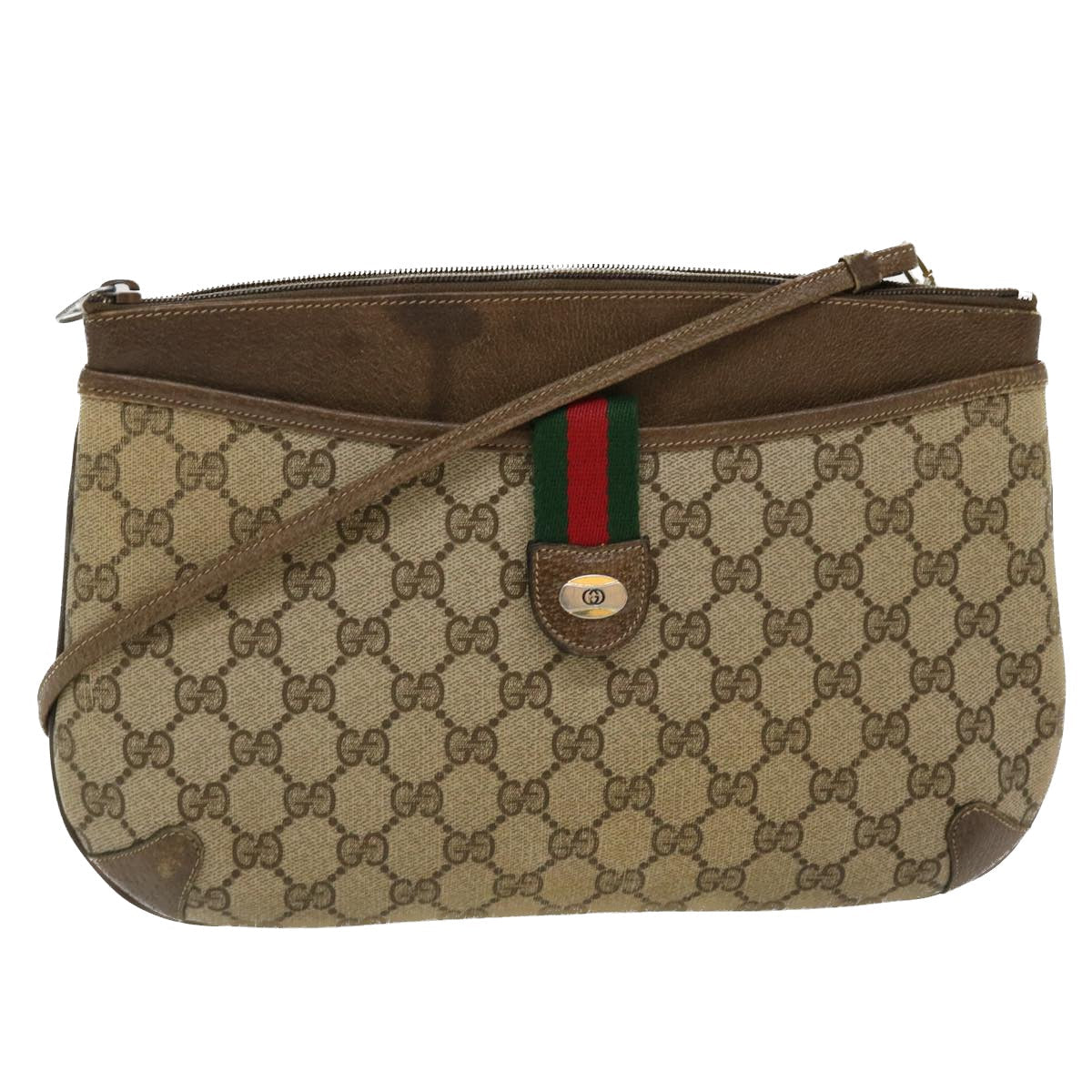 GUCCI Web Sherry Line GG Canvas Boston Bag PVC Leather Beige Green Red rd4560