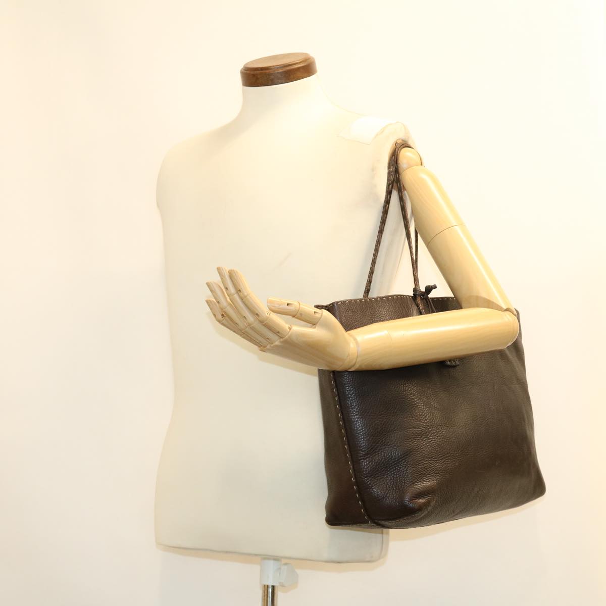 FENDI Tote Bag Leather Brown rd4683