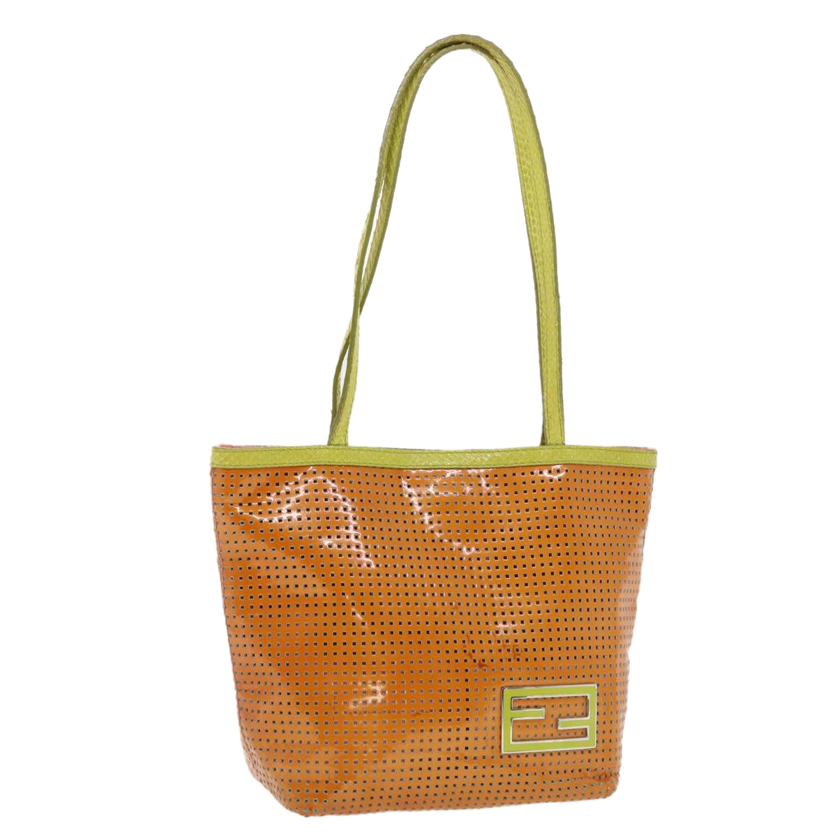 FENDI punching Tote Bag Patent leather Orange 2813-26731-008 rd4723