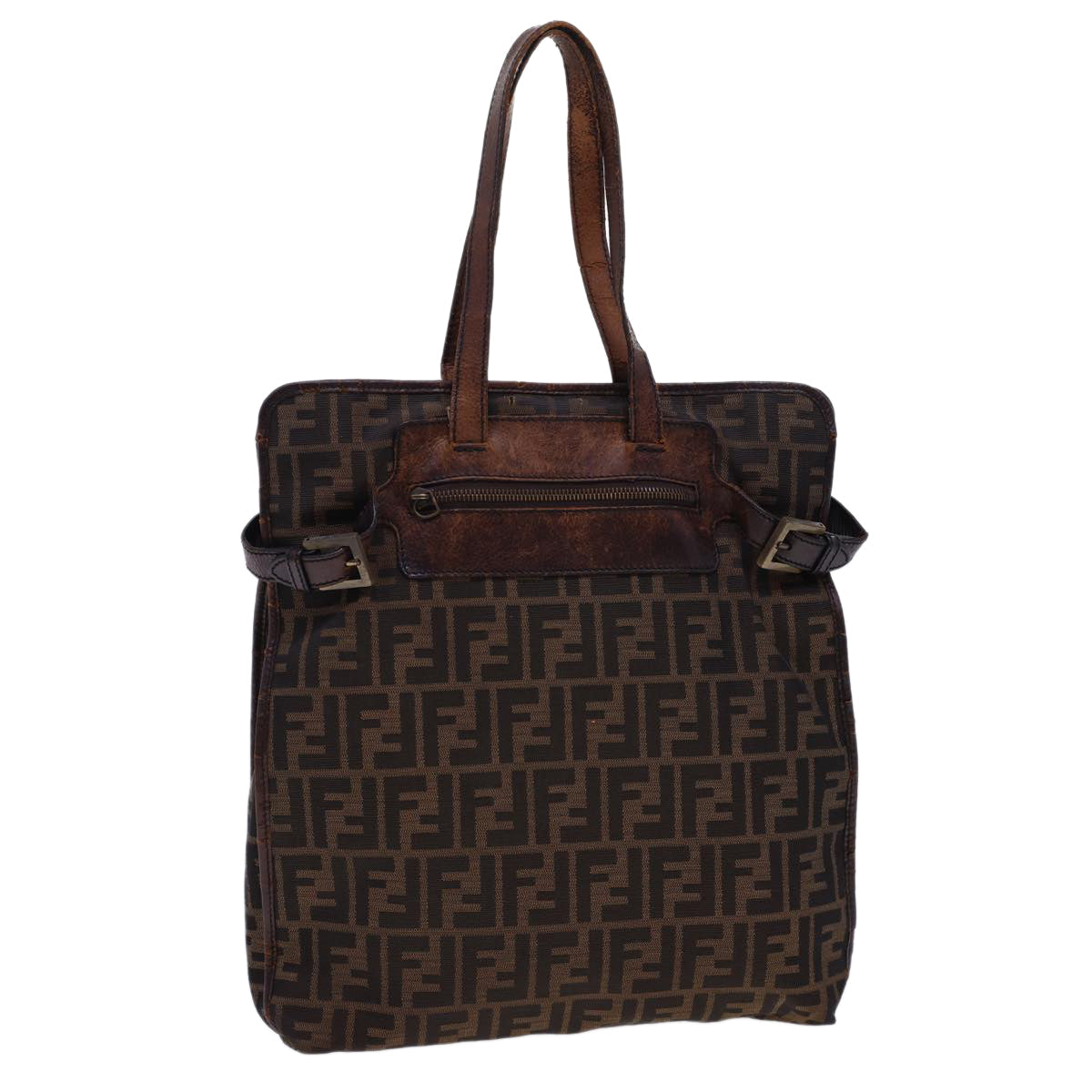 FENDI Zucca Canvas Tote Bag Nylon Brown Black rd4786