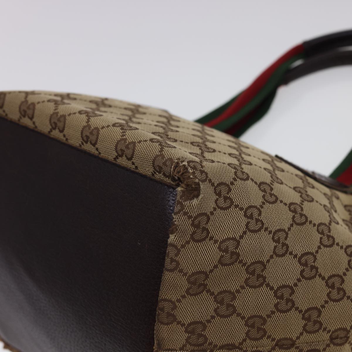 GUCCI GG Canvas Web Sherry Line Tote Bag Beige Red Green 131228 rd4865