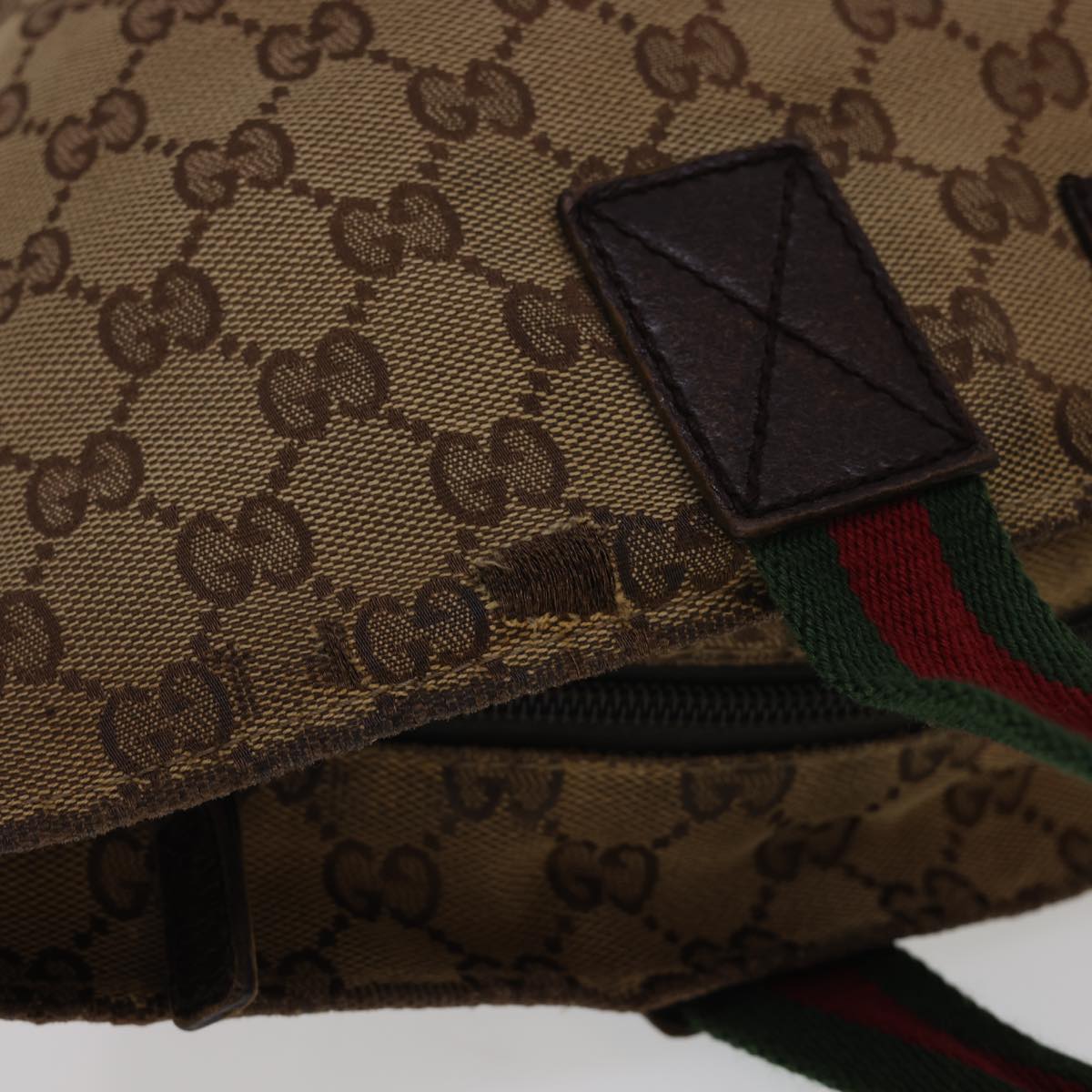 GUCCI GG Canvas Web Sherry Line Tote Bag Beige Red Green 131228 rd4865