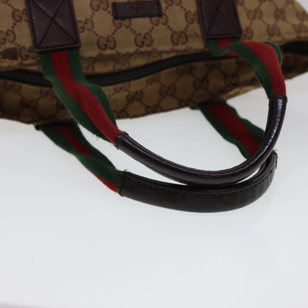 GUCCI GG Canvas Web Sherry Line Tote Bag Beige Red Green 131228 rd4865