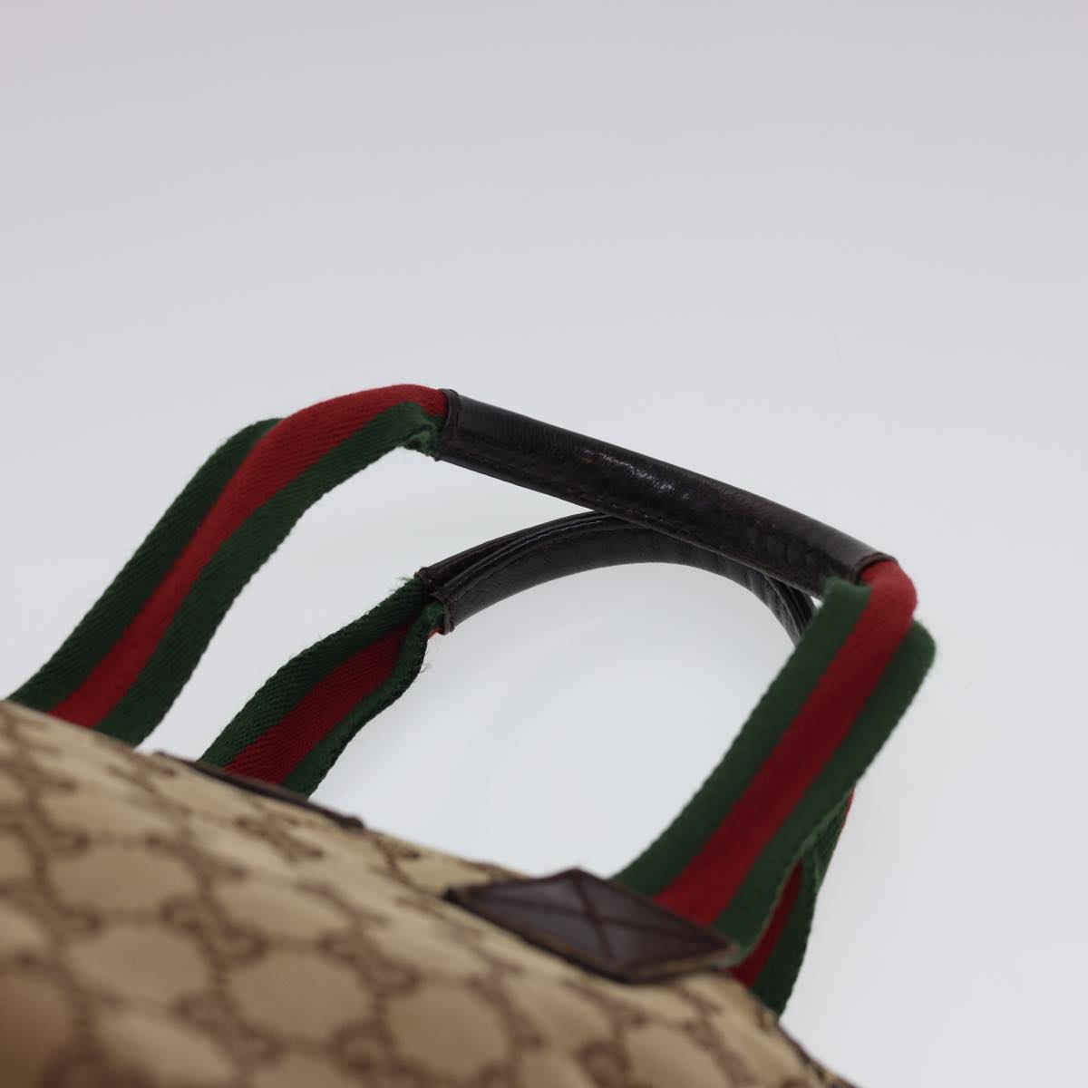 GUCCI GG Canvas Web Sherry Line Tote Bag Beige Red Green 131228 rd4865