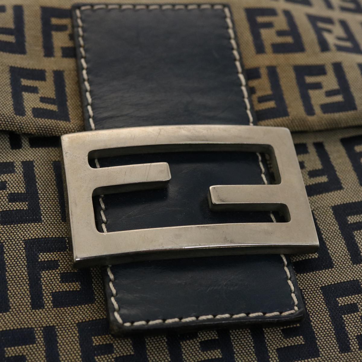 FENDI Zucchino Canvas Mamma bucket Shoulder Bag Navy 2390.26730.018 rd4873