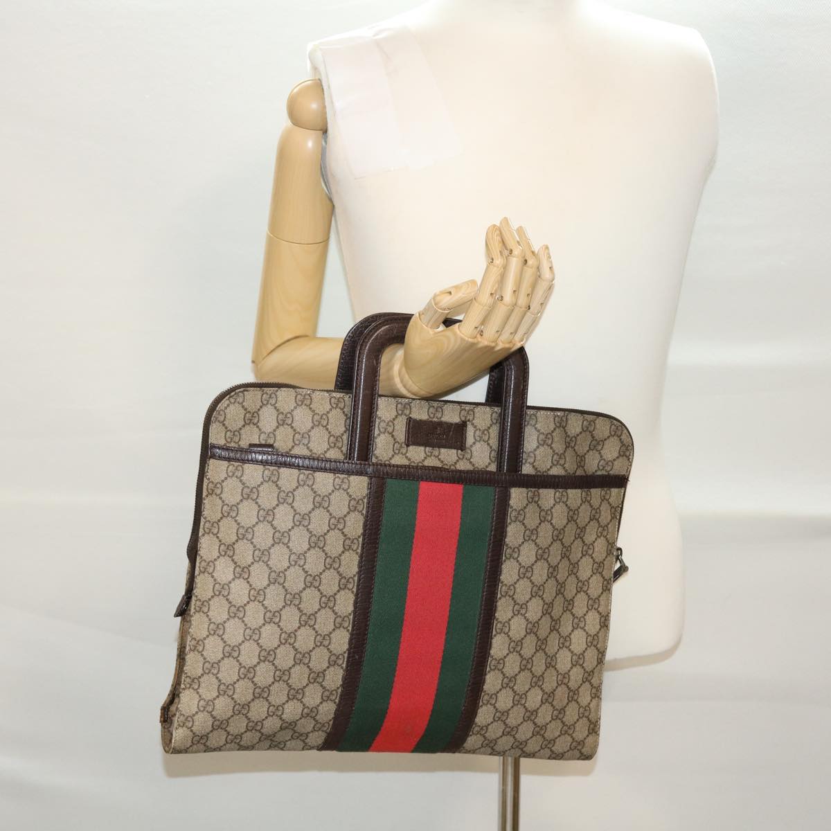GUCCI GG Canvas Web Sherry Line Hand Bag Beige Red Green 152604 rd4886