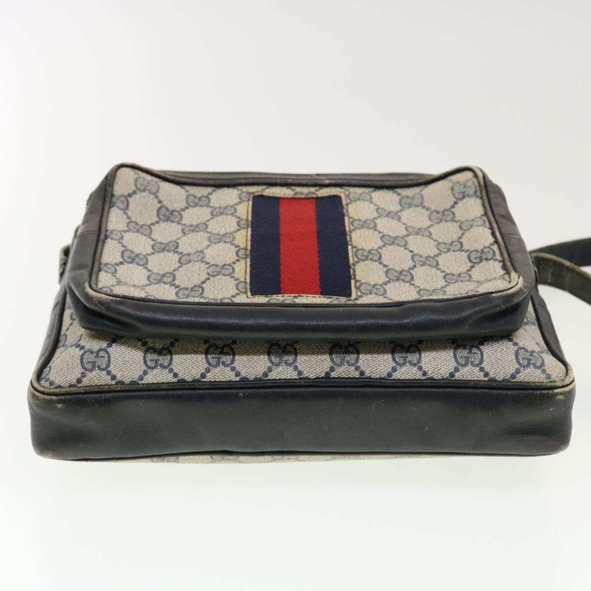 GUCCI GG Canvas Sherry Line Shoulder Bag PVC Leather Gray Red Navy rd4916