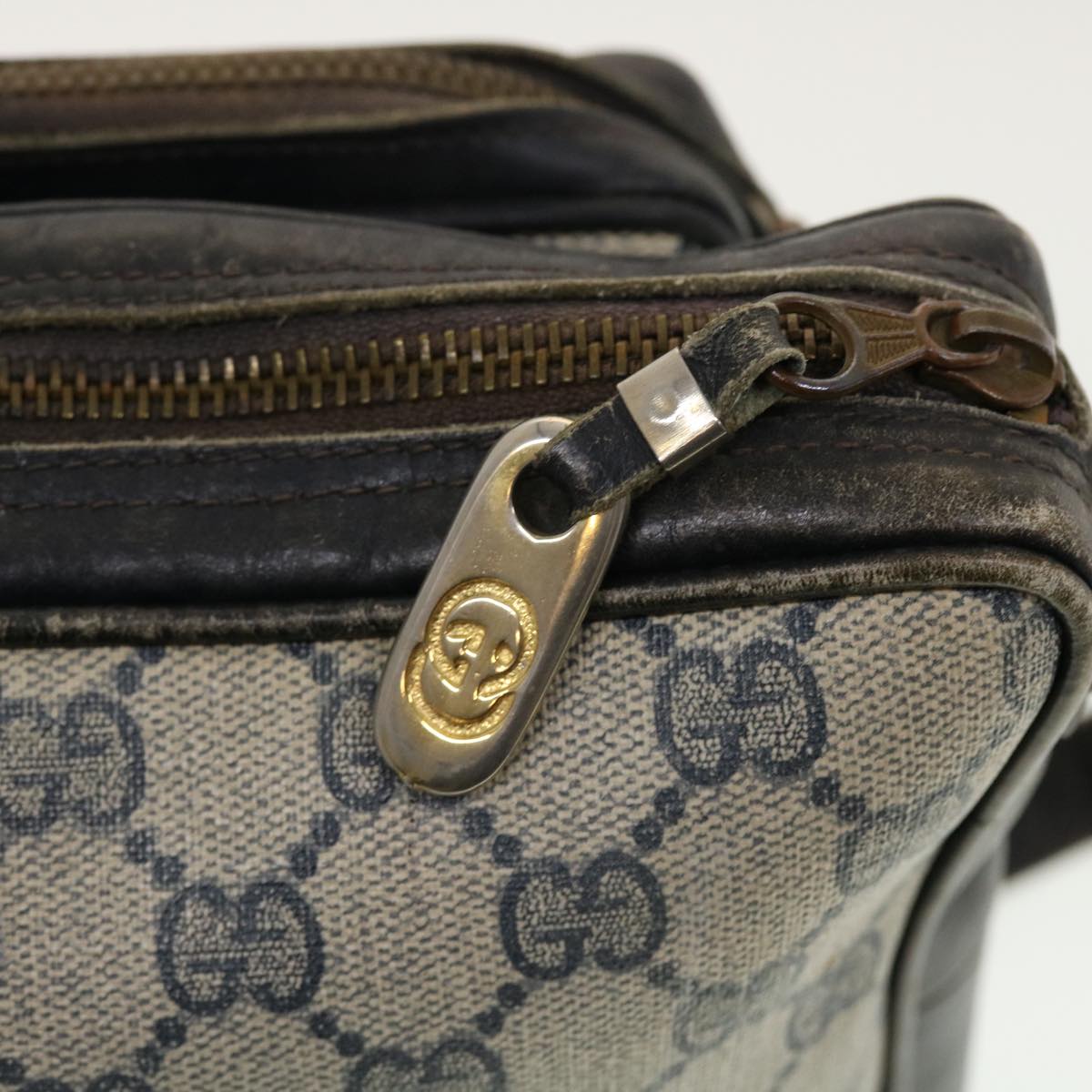 GUCCI GG Canvas Sherry Line Shoulder Bag PVC Leather Gray Red Navy rd4916
