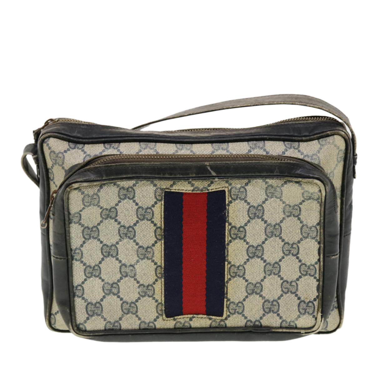 GUCCI GG Canvas Sherry Line Shoulder Bag PVC Leather Gray Red Navy rd4916