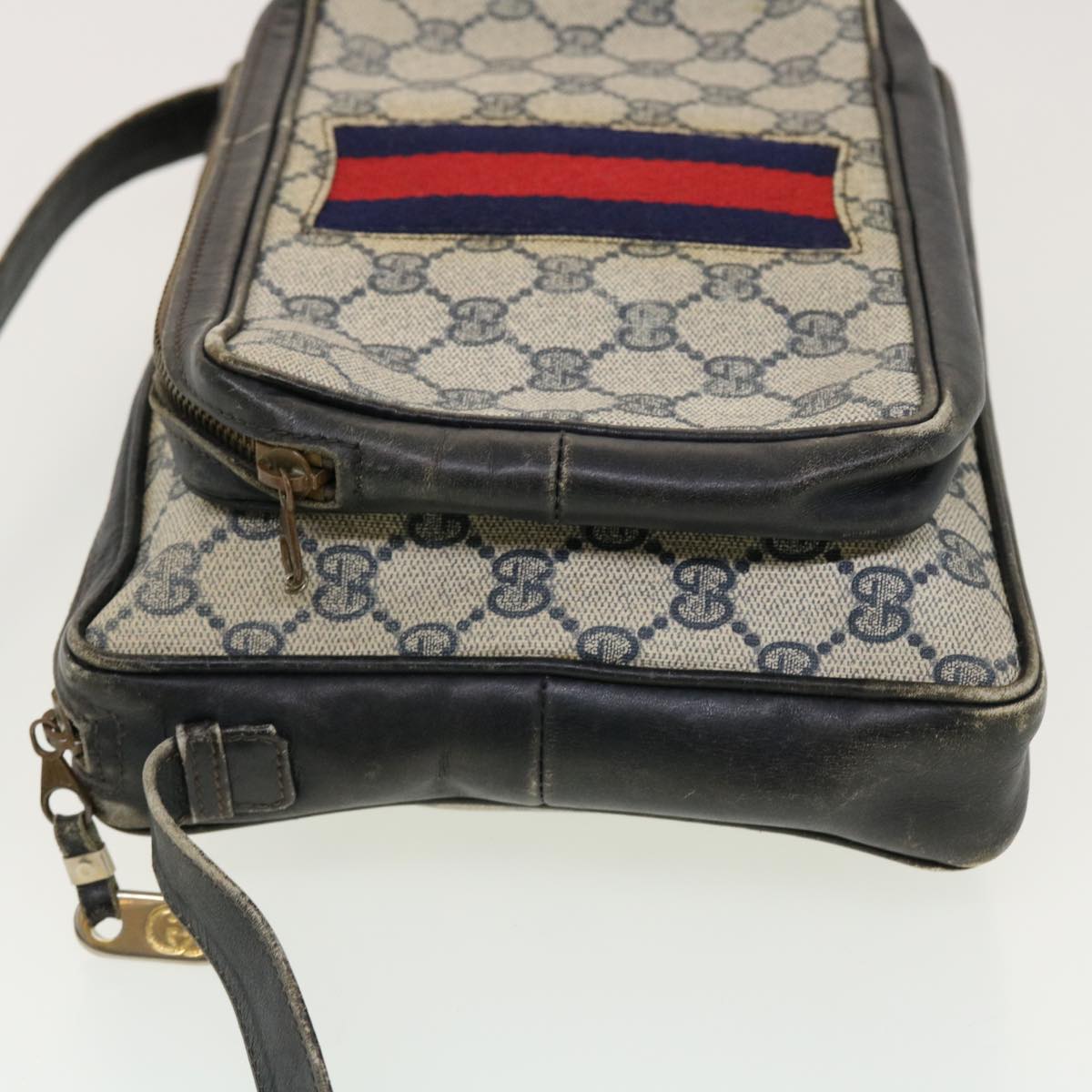 GUCCI GG Canvas Sherry Line Shoulder Bag PVC Leather Gray Red Navy rd4916