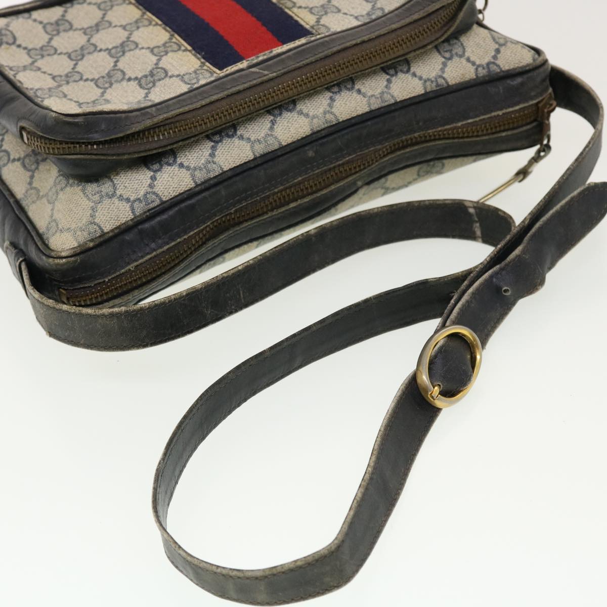 GUCCI GG Canvas Sherry Line Shoulder Bag PVC Leather Gray Red Navy rd4916