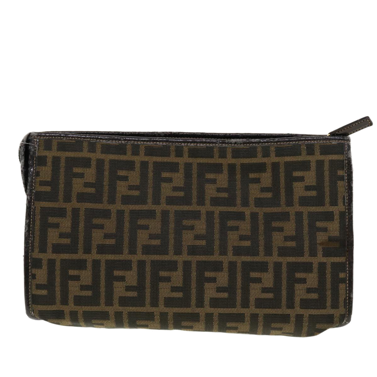 FENDI Zucca Canvas Clutch Bag Black Brown rd4921