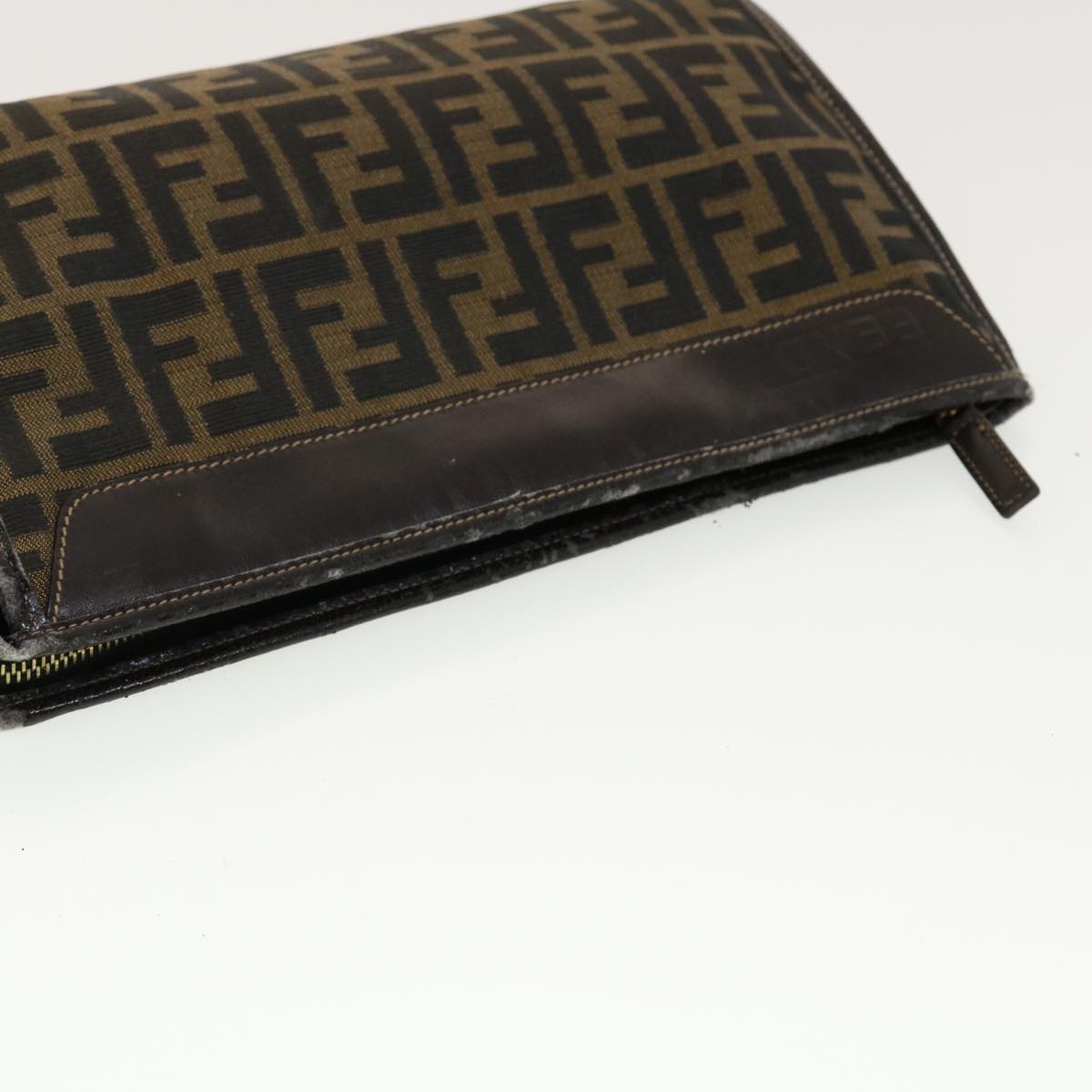 FENDI Zucca Canvas Clutch Bag Black Brown rd4921