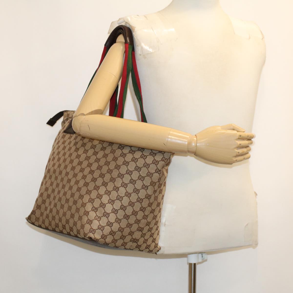 GUCCI GG Canvas Web Sherry Line Tote Bag Beige Red Green 131231 rd5000