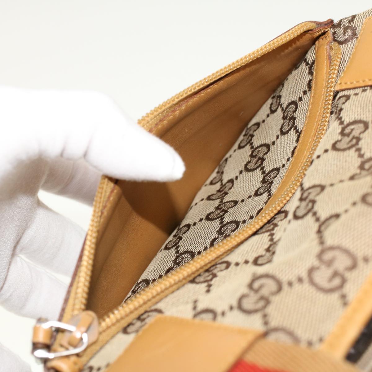 GUCCI GG Canvas Sherry Line Tote Bag Beige Red 019 0402 1705 rd5046