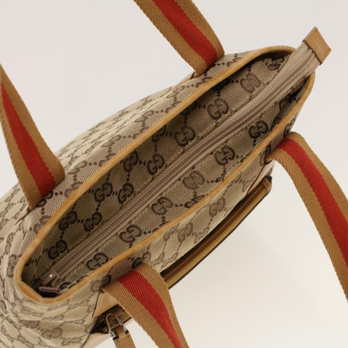 GUCCI GG Canvas Sherry Line Tote Bag Beige Red 019 0402 1705 rd5046