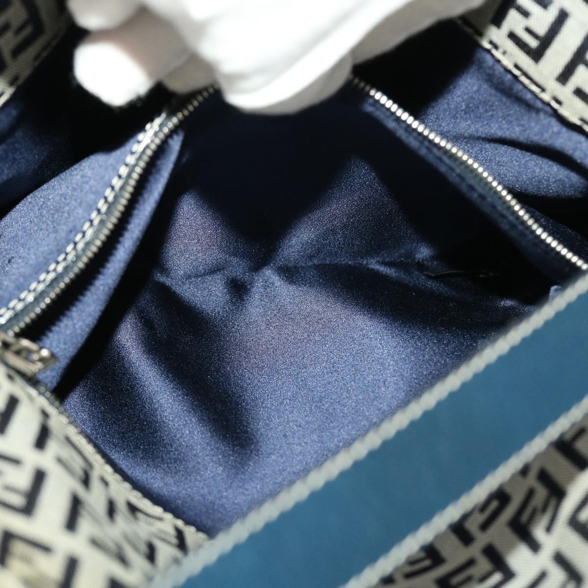 FENDI Zucchino Canvas Mamma Baguette Shoulder Bag Navy 83164900012 rd5160