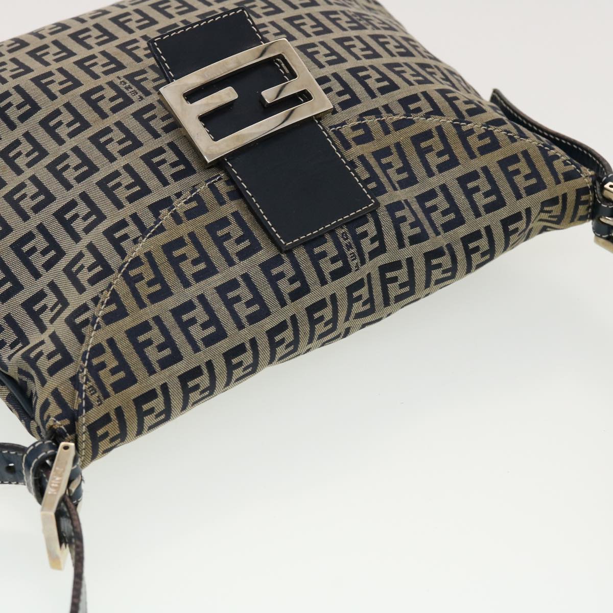 FENDI Zucchino Canvas Mamma Baguette Shoulder Bag Navy 83164900012 rd5160