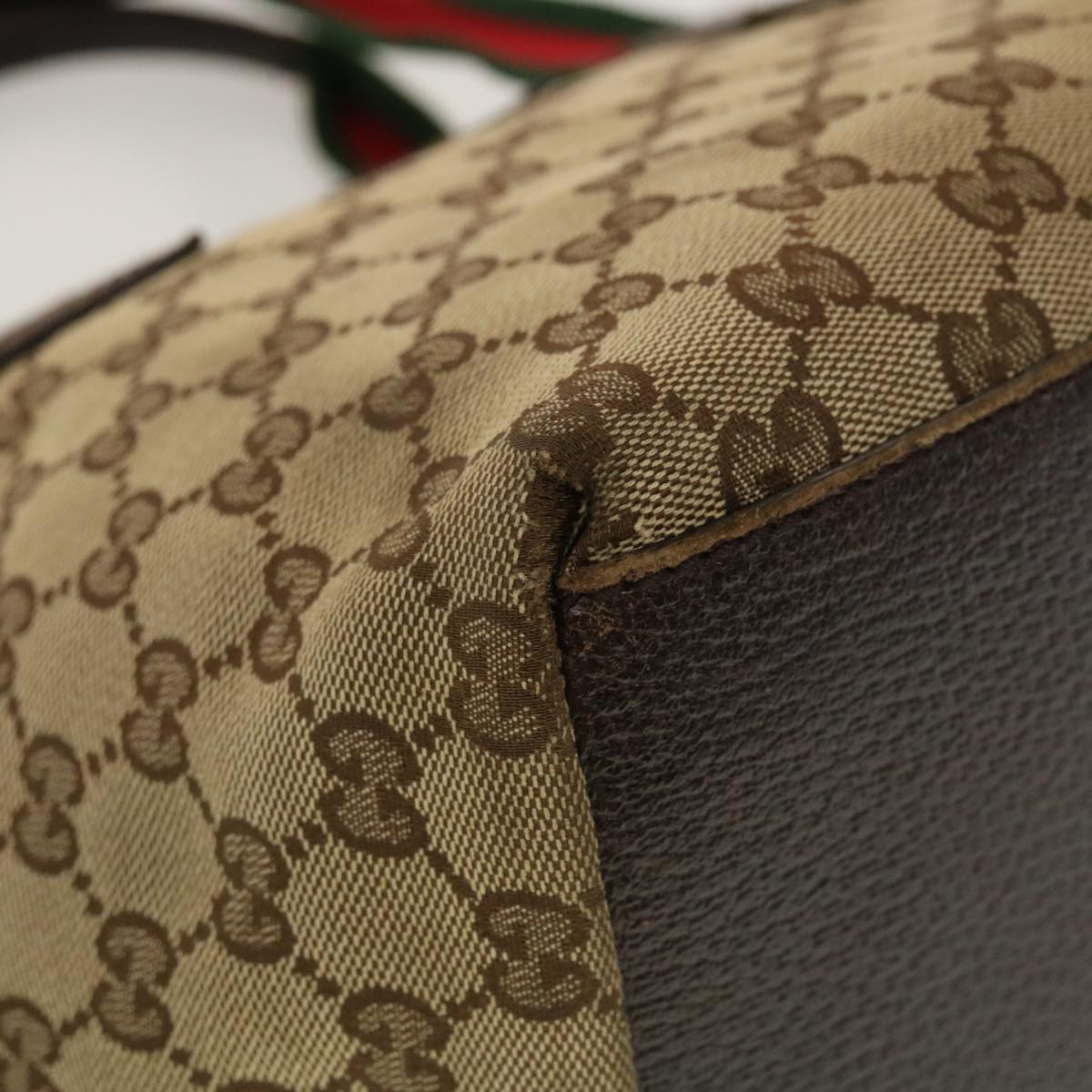 GUCCI GG Canvas Web Sherry Line Tote Bag Beige Red Green 131228 rd5205