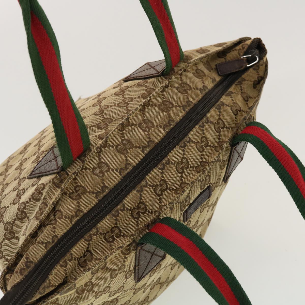 GUCCI GG Canvas Web Sherry Line Tote Bag Beige Red Green 131228 rd5205