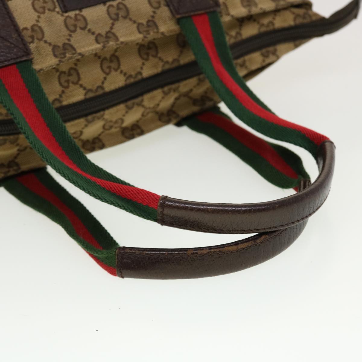 GUCCI GG Canvas Web Sherry Line Tote Bag Beige Red Green 131228 rd5205