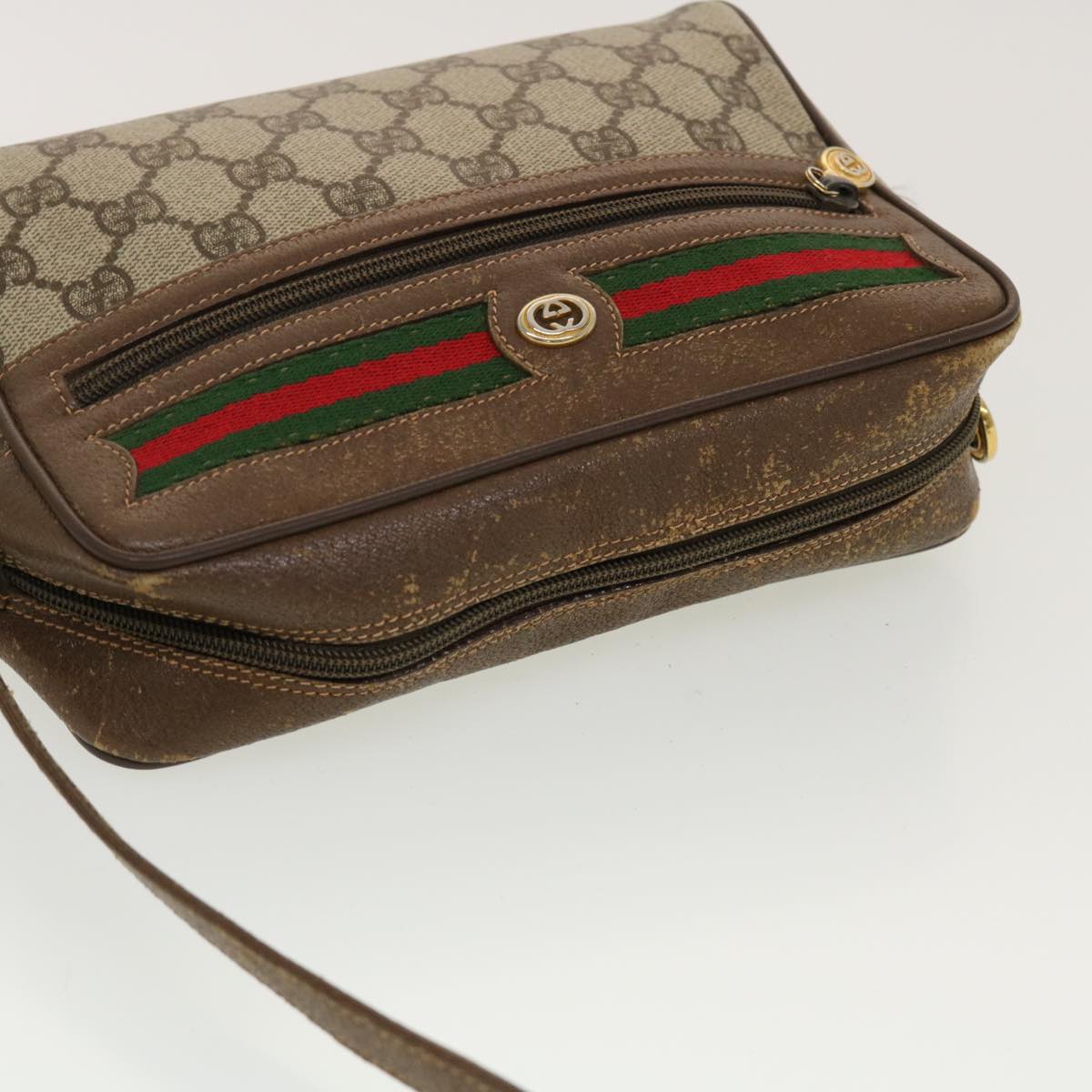 GUCCI GG Canvas Web Sherry Line Shoulder Bag Beige Red 119.02.087 rd5218