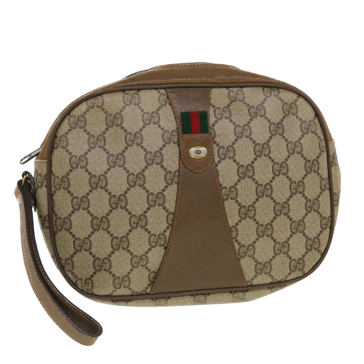 GUCCI GG Canvas Web Sherry Line Clutch Bag Beige Red Green 89.01.034 rd5247