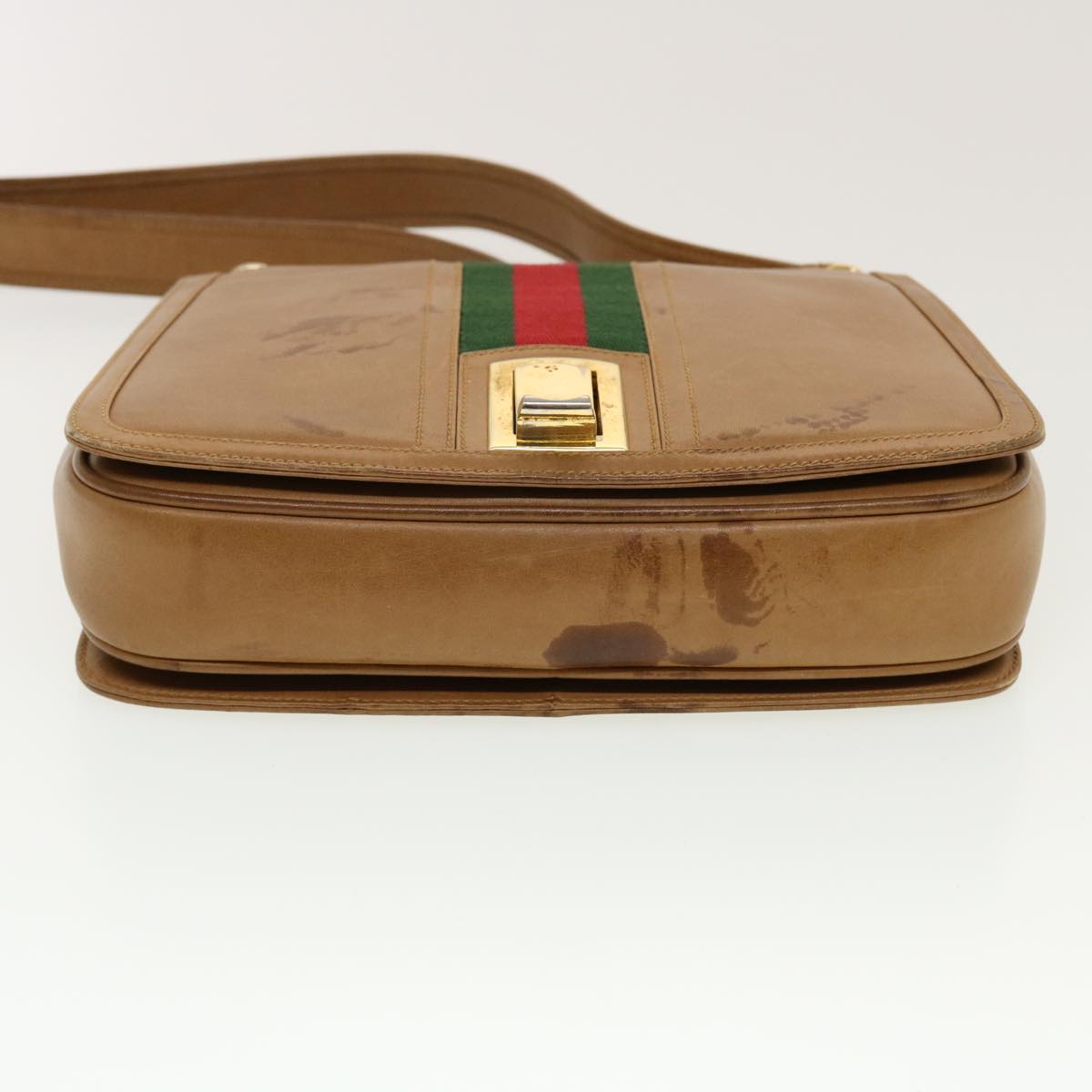 GUCCI Web Sherry Line Shoulder Bag Leather Brown Red Green rd5248