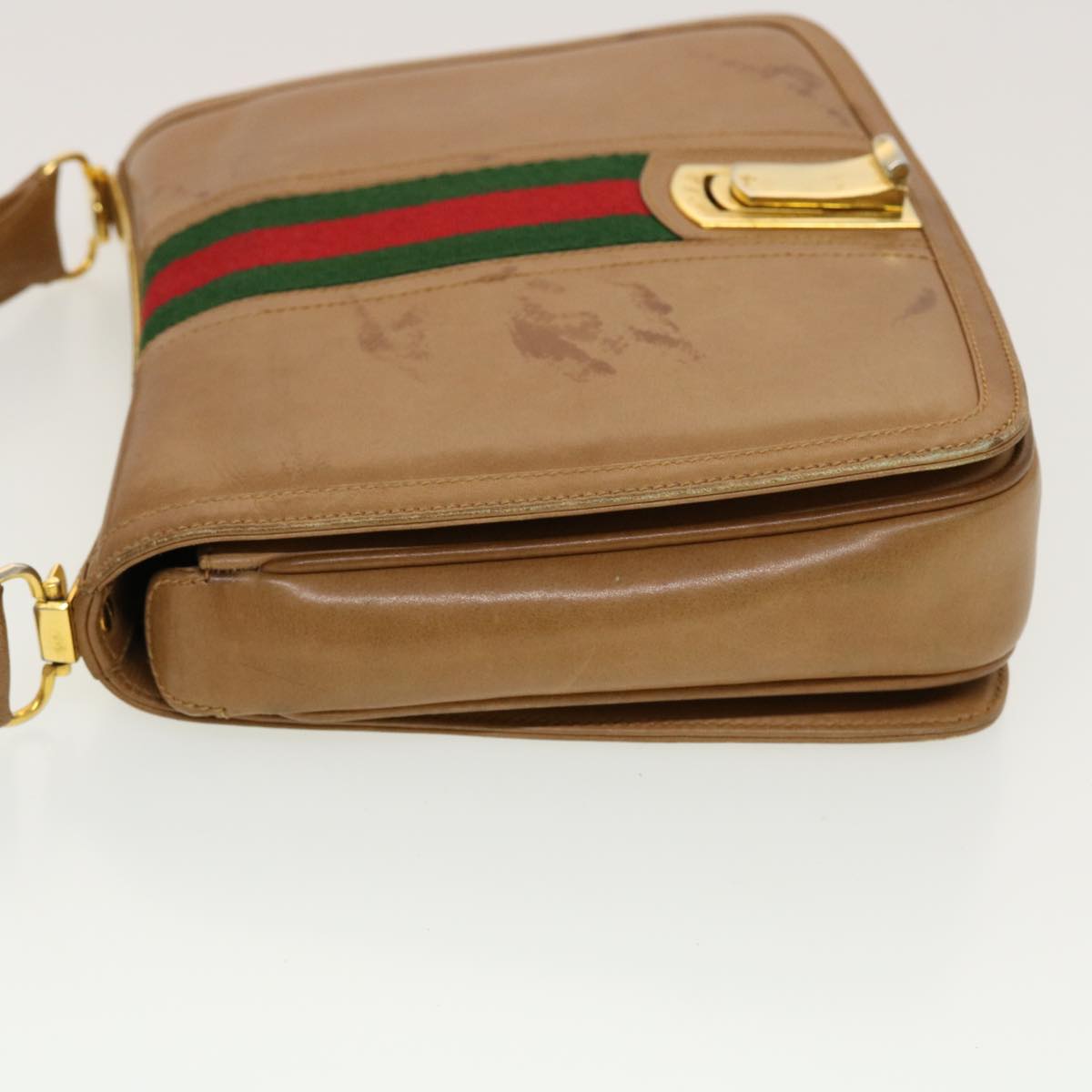 GUCCI Web Sherry Line Shoulder Bag Leather Brown Red Green rd5248