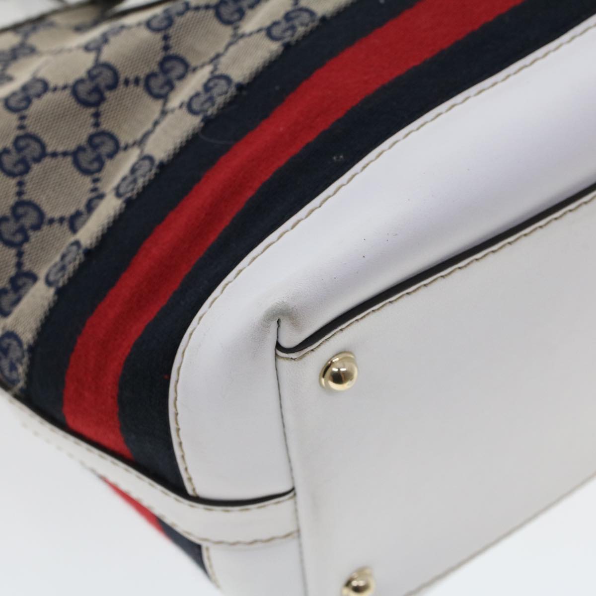 GUCCI GG Canvas Sherry Line Shoulder Bag Gray Red Navy 257085 rd5254