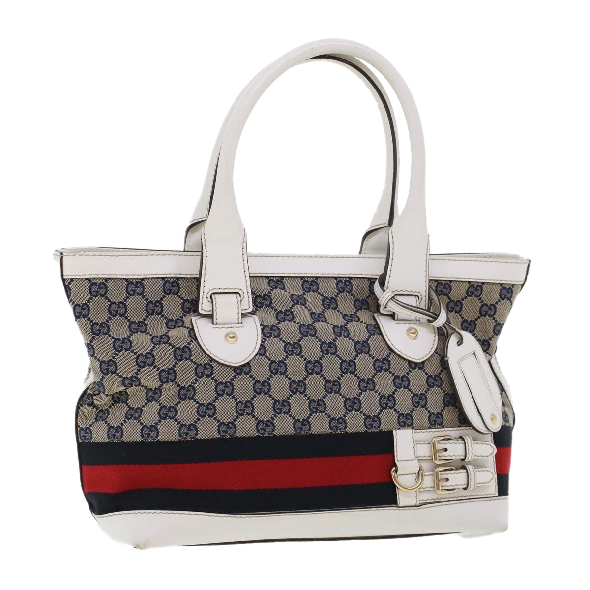GUCCI GG Canvas Sherry Line Shoulder Bag Gray Red Navy 257085 rd5254