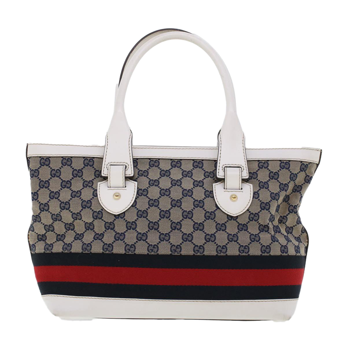 GUCCI GG Canvas Sherry Line Shoulder Bag Gray Red Navy 257085 rd5254