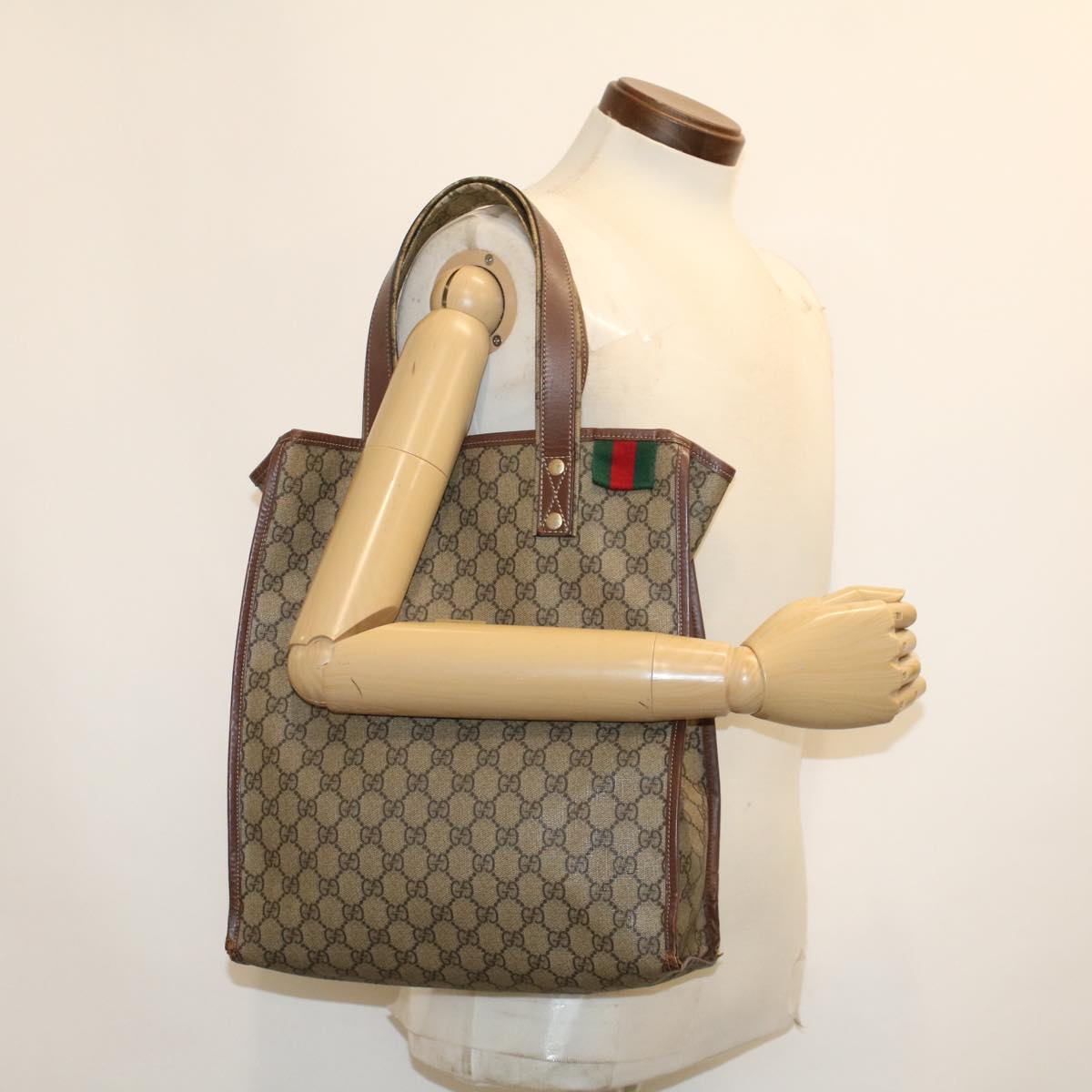 GUCCI GG Canvas Web Sherry Line Tote Bag Beige Red Green 211135 rd5255