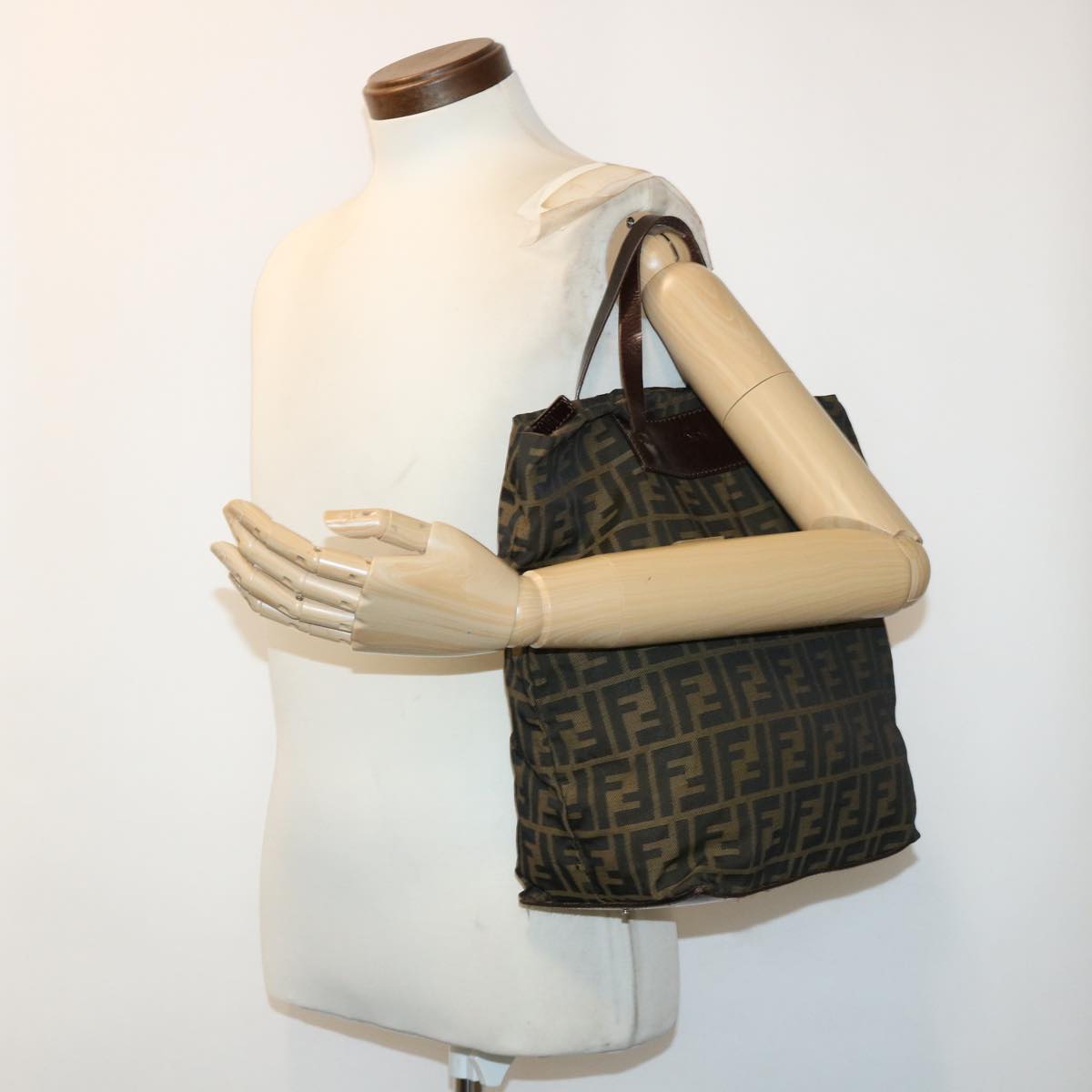 FENDI Zucca Canvas Tote Bag Nylon Brown Black rd5453