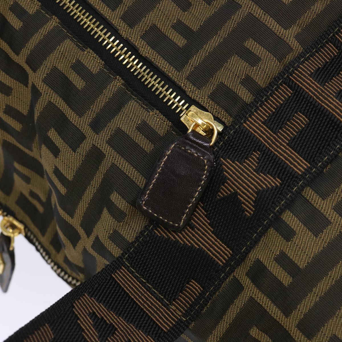 FENDI Zucca Canvas Boston Bag Nylon Brown Black rd5456