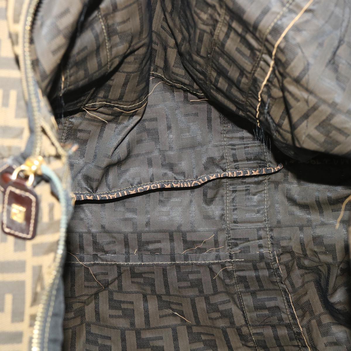 FENDI Zucca Canvas Boston Bag Nylon Brown Black rd5456