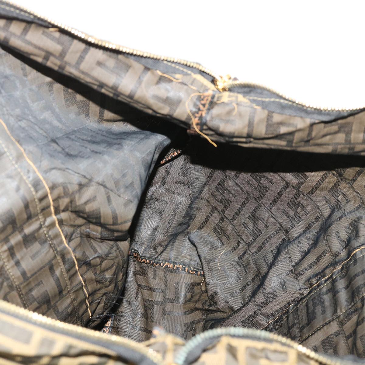 FENDI Zucca Canvas Boston Bag Nylon Brown Black rd5456