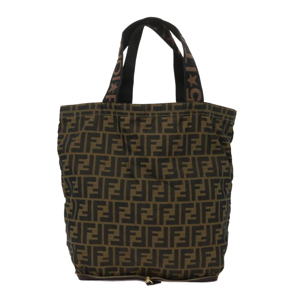 FENDI Zucca Canvas Tote Bag Nylon Brown Black rd5464