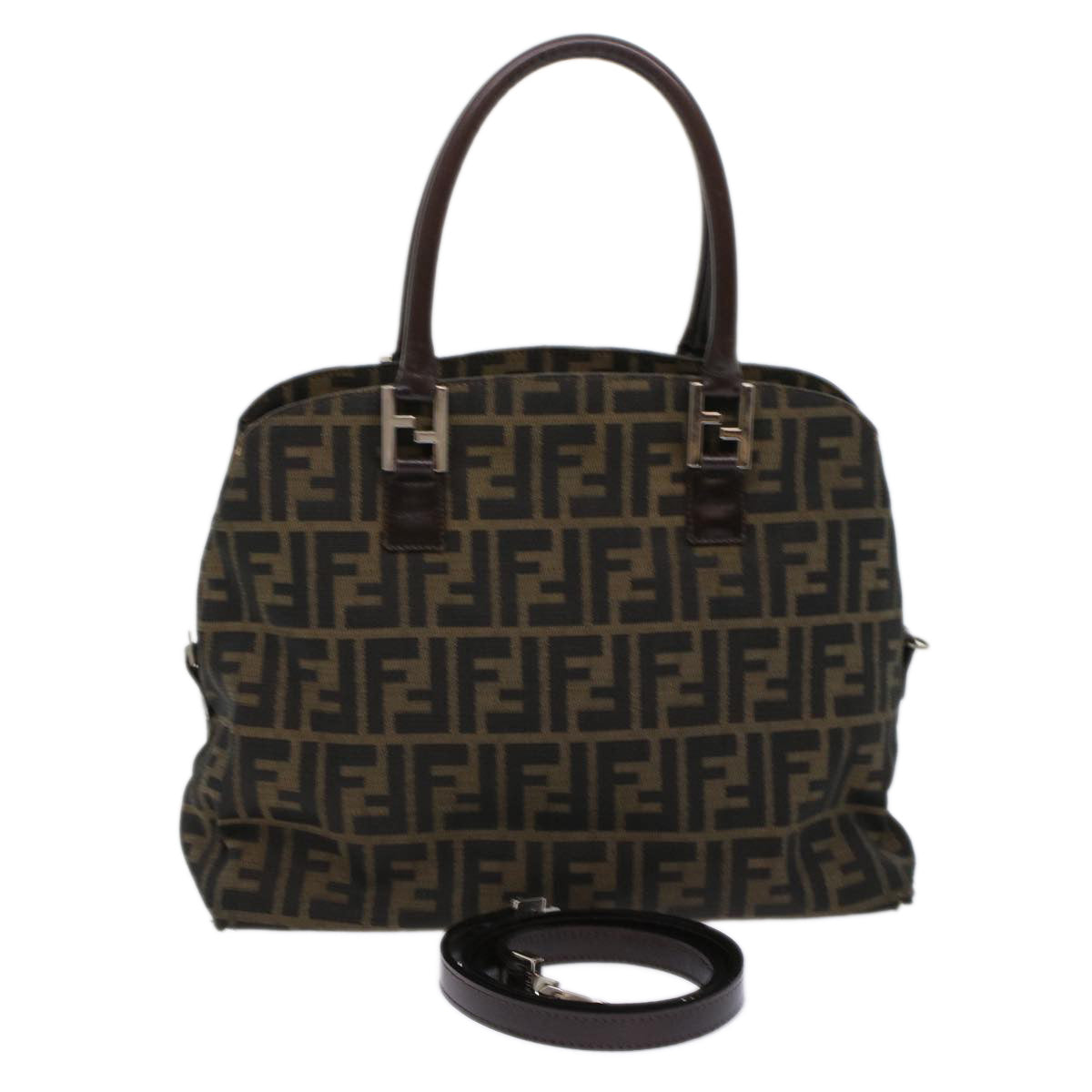 FENDI Zucca Canvas Hand Bag 2way Black Brown rd5605
